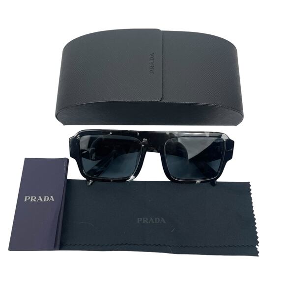 Prada Symbole Square Sunglasses Graphite Lens Crystal Black Tortoise Men - Picture 1 of 14